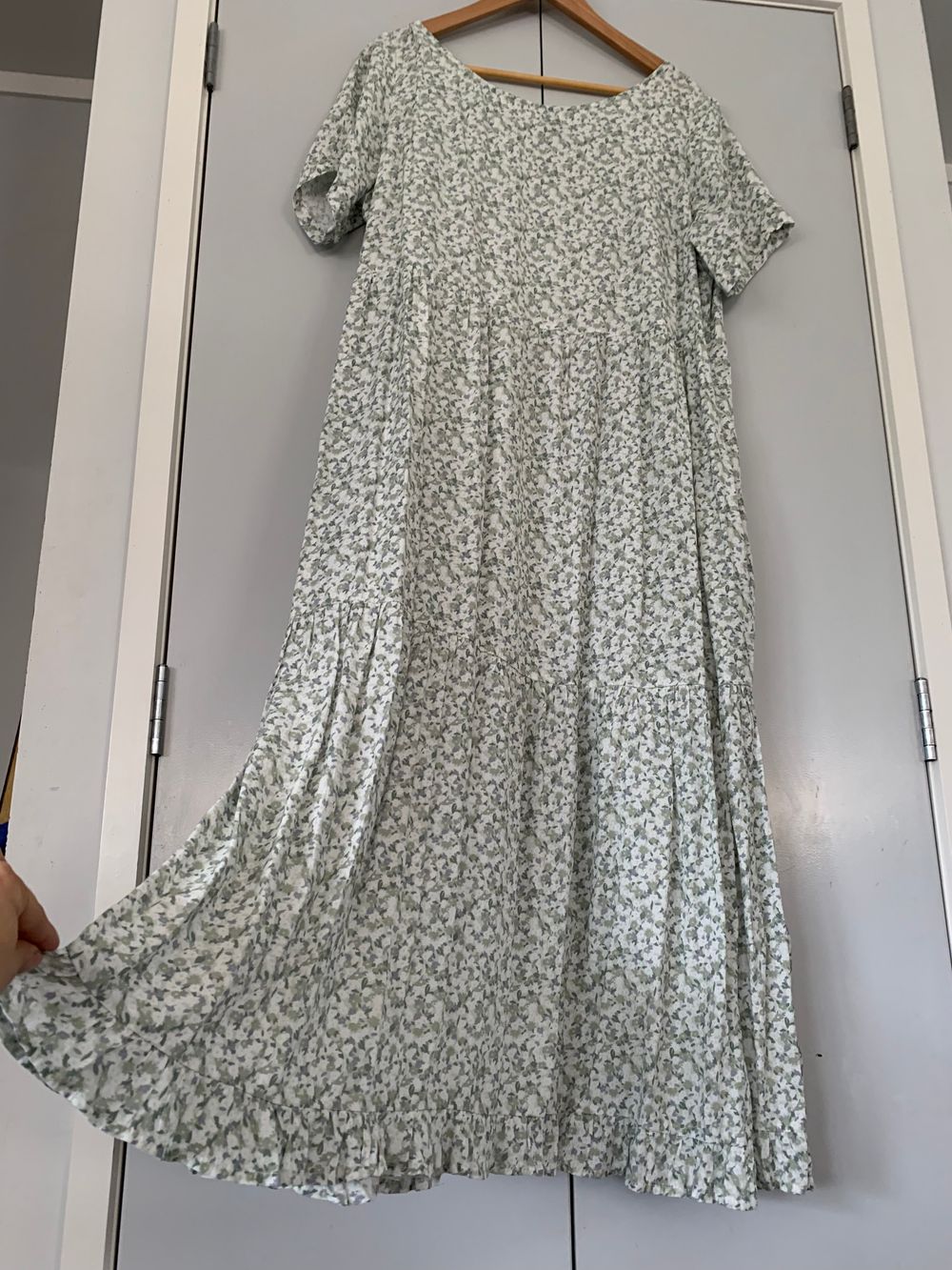 Wallace Cotton boho cottage floral maxi dress sage green white L image 6