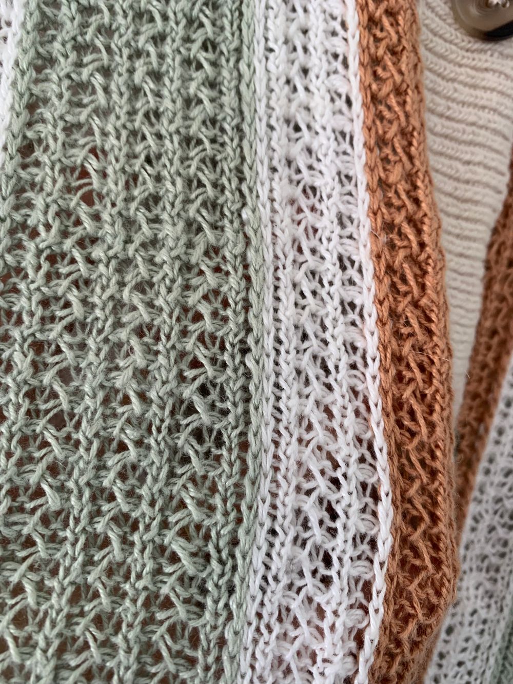 MAX linen crochet knit shirt oversized striped beige sage green rust M image 6