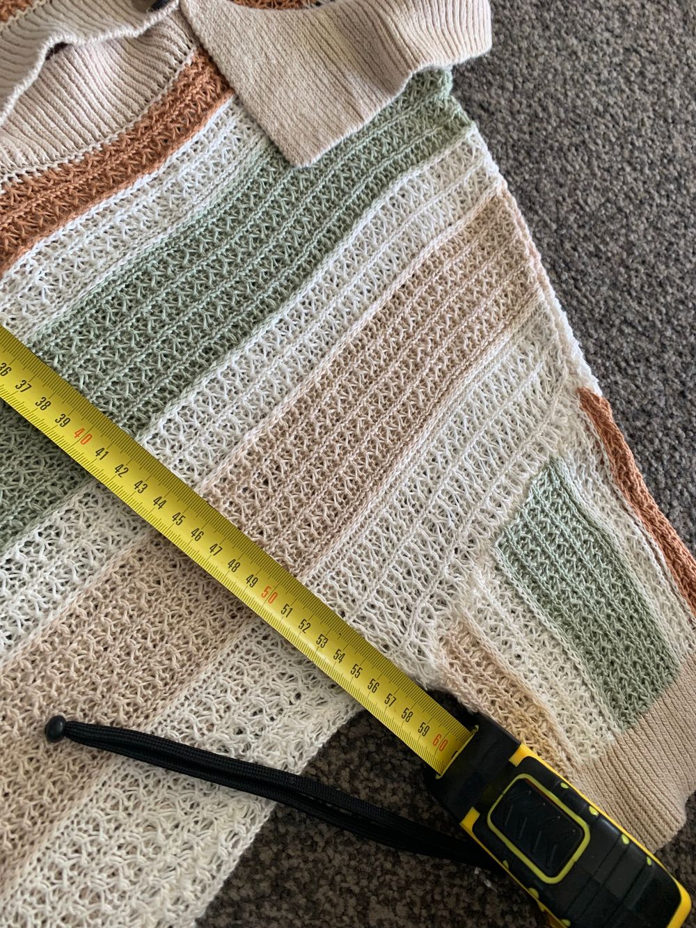 MAX linen crochet knit shirt oversized striped beige sage green rust M image 7