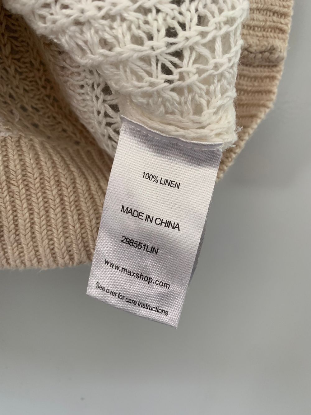 MAX linen crochet knit shirt oversized striped beige sage green rust M image 5