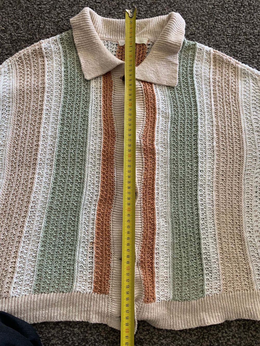 MAX linen crochet knit shirt oversized striped beige sage green rust M image 8