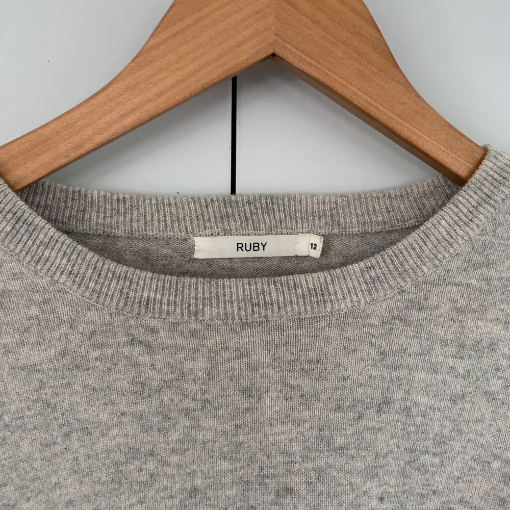 RUBY Wool Cashmere cropped Jumper balloon sleeves crew neck grey 12/L relaxed fit  capsule image 2
