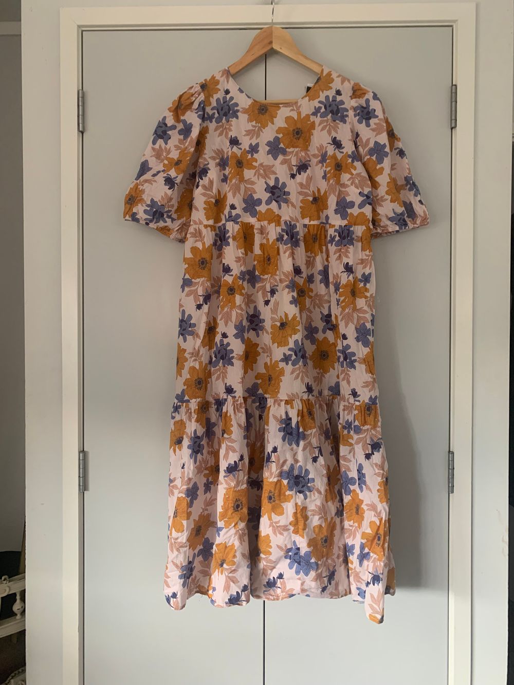 Stella + Gemma Floral Tiered Midi Dress puff sleeves cotton 14 XL