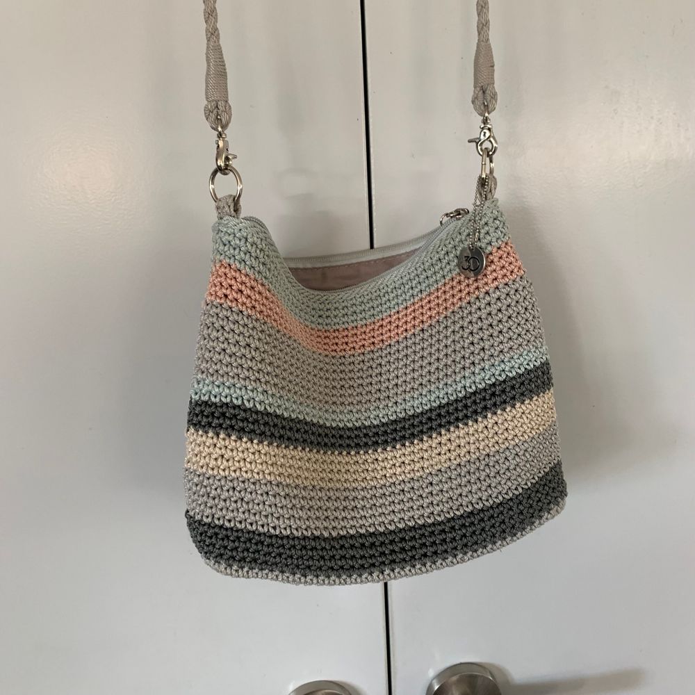 The Sak Crochet Crossbody Bag handmade grey pink image 2