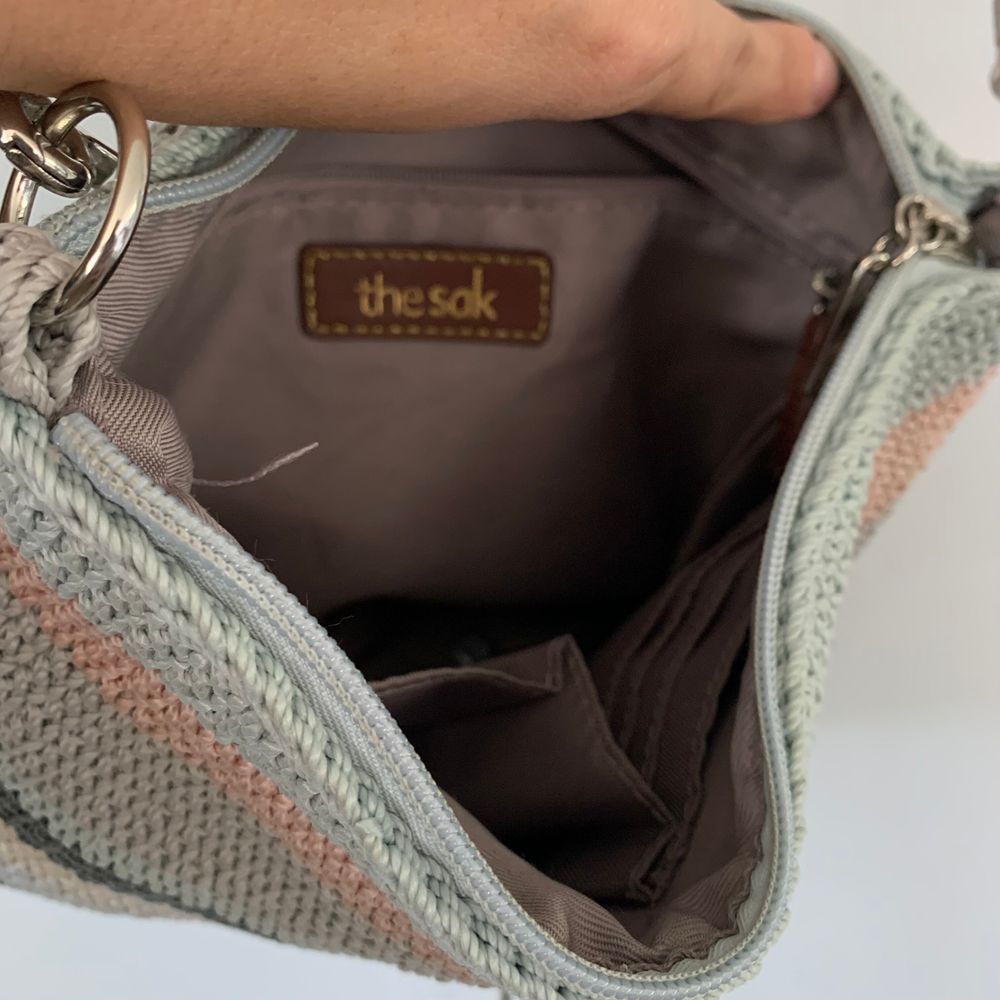 The Sak Crochet Crossbody Bag handmade grey pink image 6