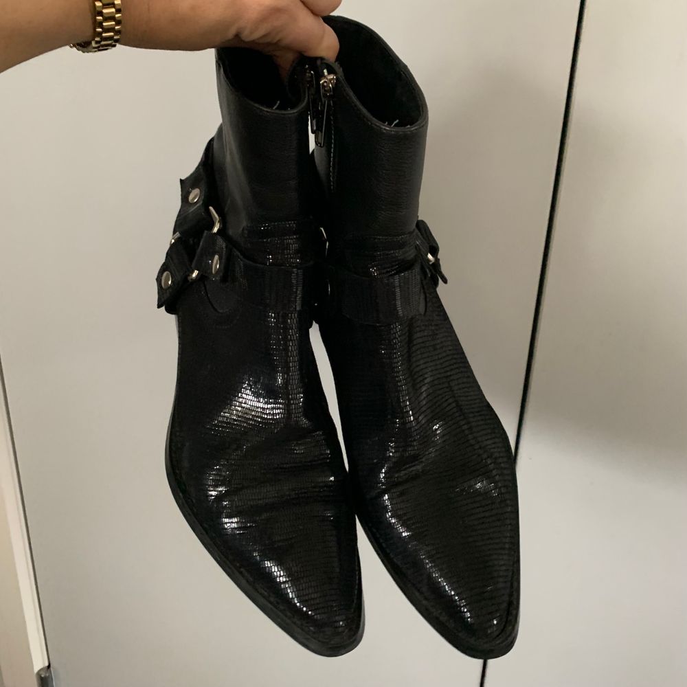 Caverley western leather Black Ankle Boots Silverdale buckle cowboy size 38 image 3