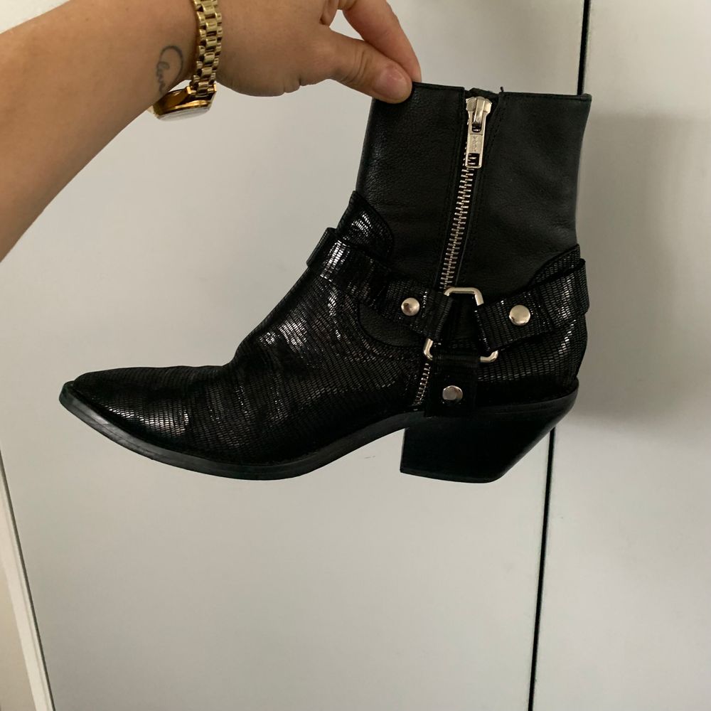 Caverley western leather Black Ankle Boots Silverdale buckle cowboy size 38 image 2