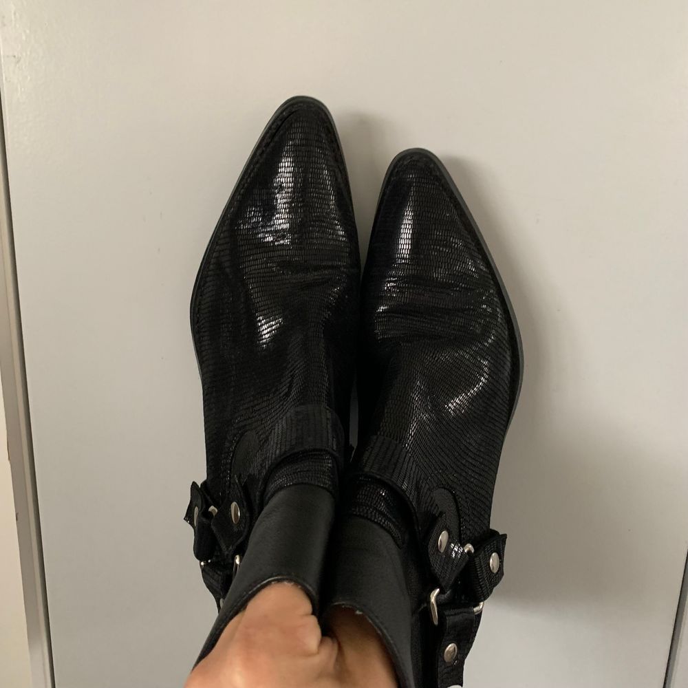 Caverley western leather Black Ankle Boots Silverdale buckle cowboy size 38 image 6