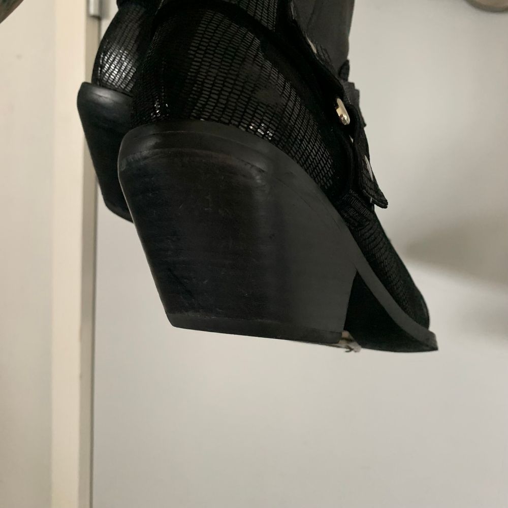 Caverley western leather Black Ankle Boots Silverdale buckle cowboy size 38 image 7