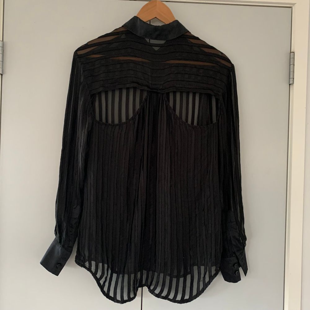 Ruby Silk sheer striped Shirt black satin key hole back S/8 image 5