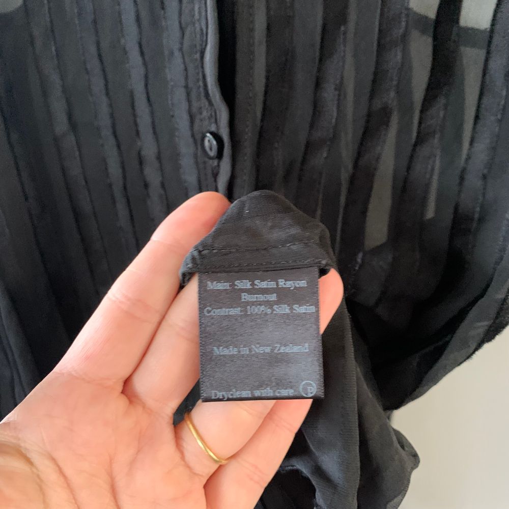 Ruby Silk sheer striped Shirt black satin key hole back S/8 image 7