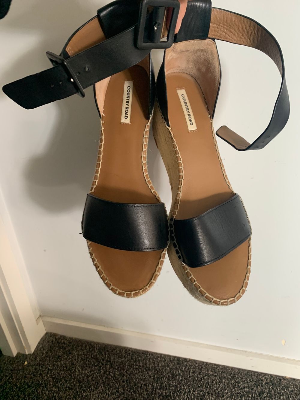 Country Road NEW espadrilles leather black  Wedge Sandals 39 platform timeless chic image 2