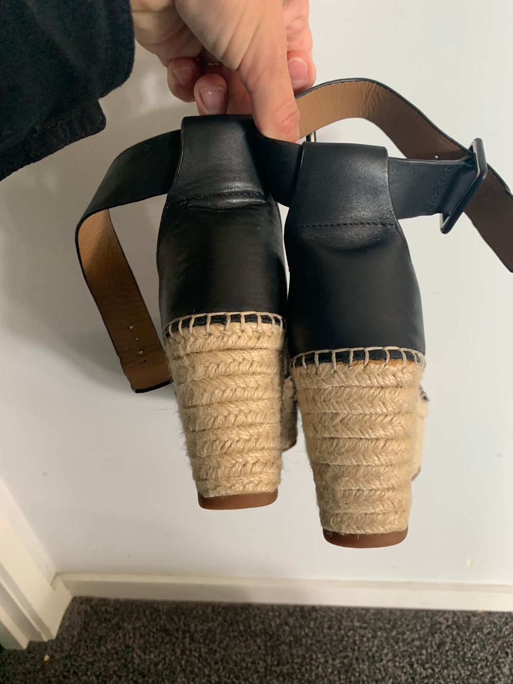 Country Road NEW espadrilles leather black  Wedge Sandals 39 platform timeless chic image 3
