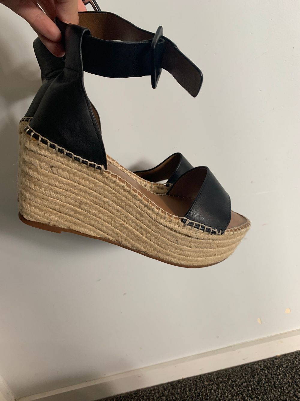 Country Road NEW espadrilles leather black  Wedge Sandals 39 platform timeless chic image 7