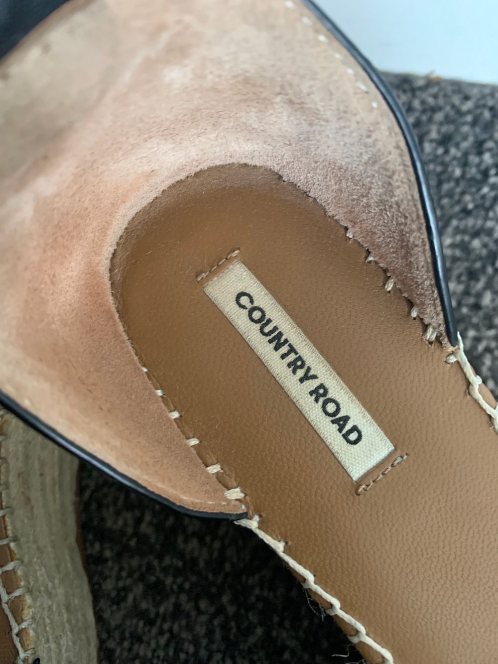 Country Road NEW espadrilles leather black  Wedge Sandals 39 platform timeless chic image 4