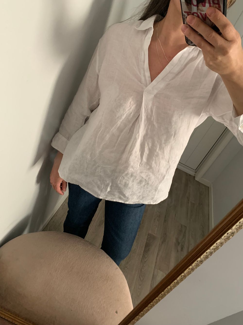 Uniqlo White Linen Shirt relaxed fit blouse S casual chic image 6