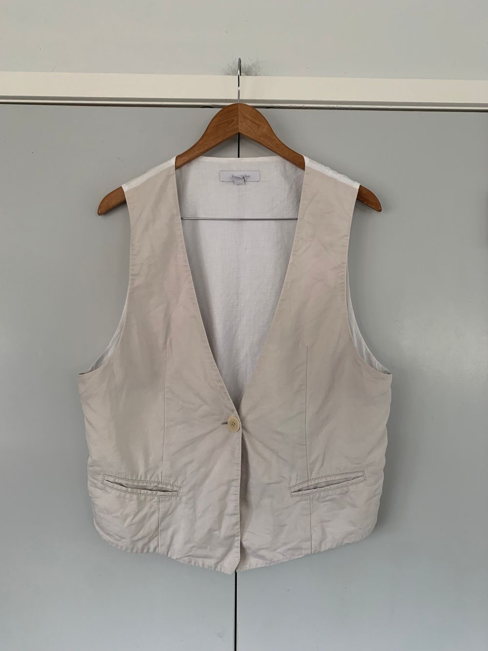 Karen Walker linen cotton top Beige waistcoat sleeveless Vest designer minimalist capsule corporate