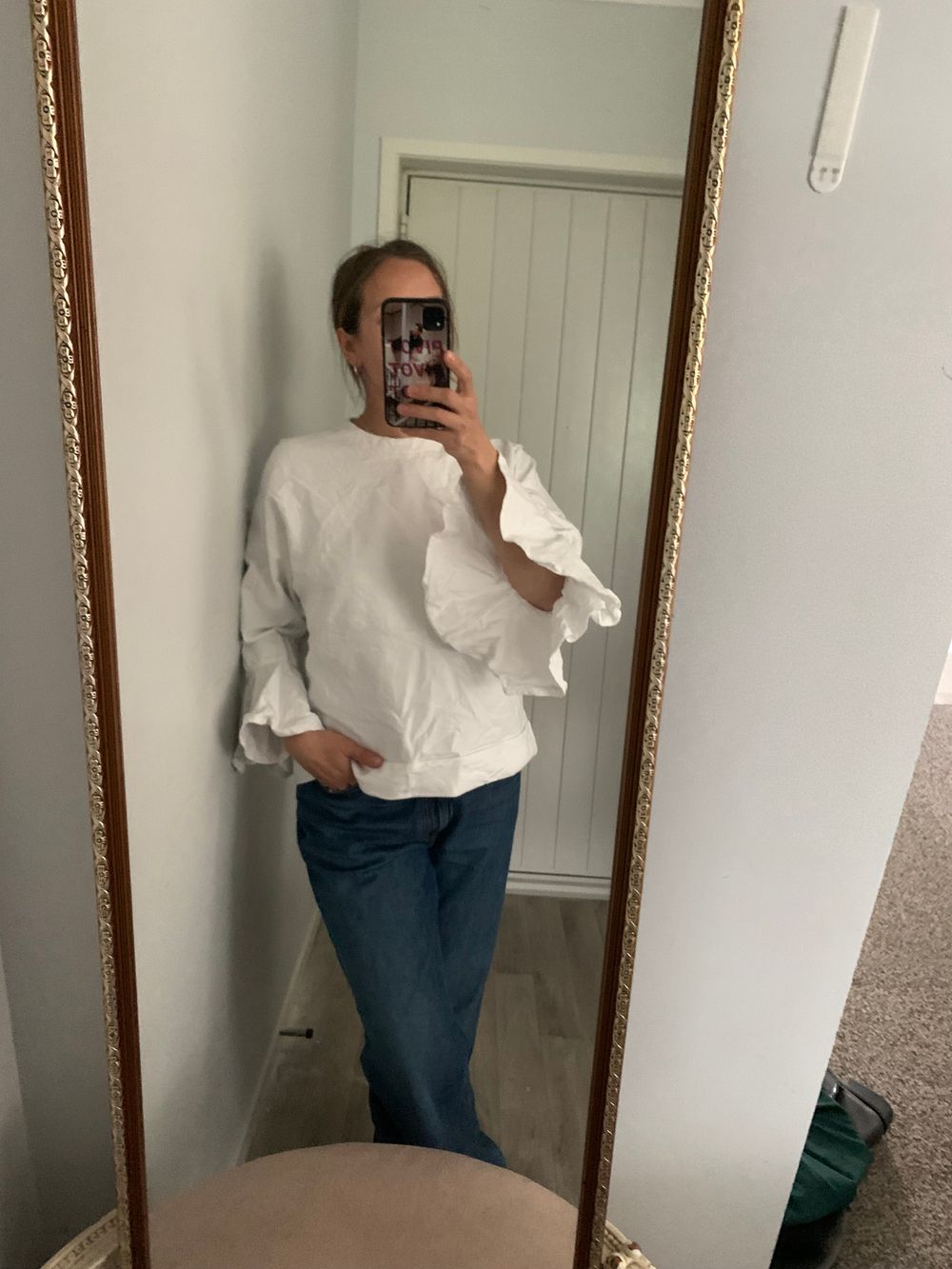 Karen Walker oversized ruffle sleeves white cotton top sweater loose casual chic capsule statement S image 6