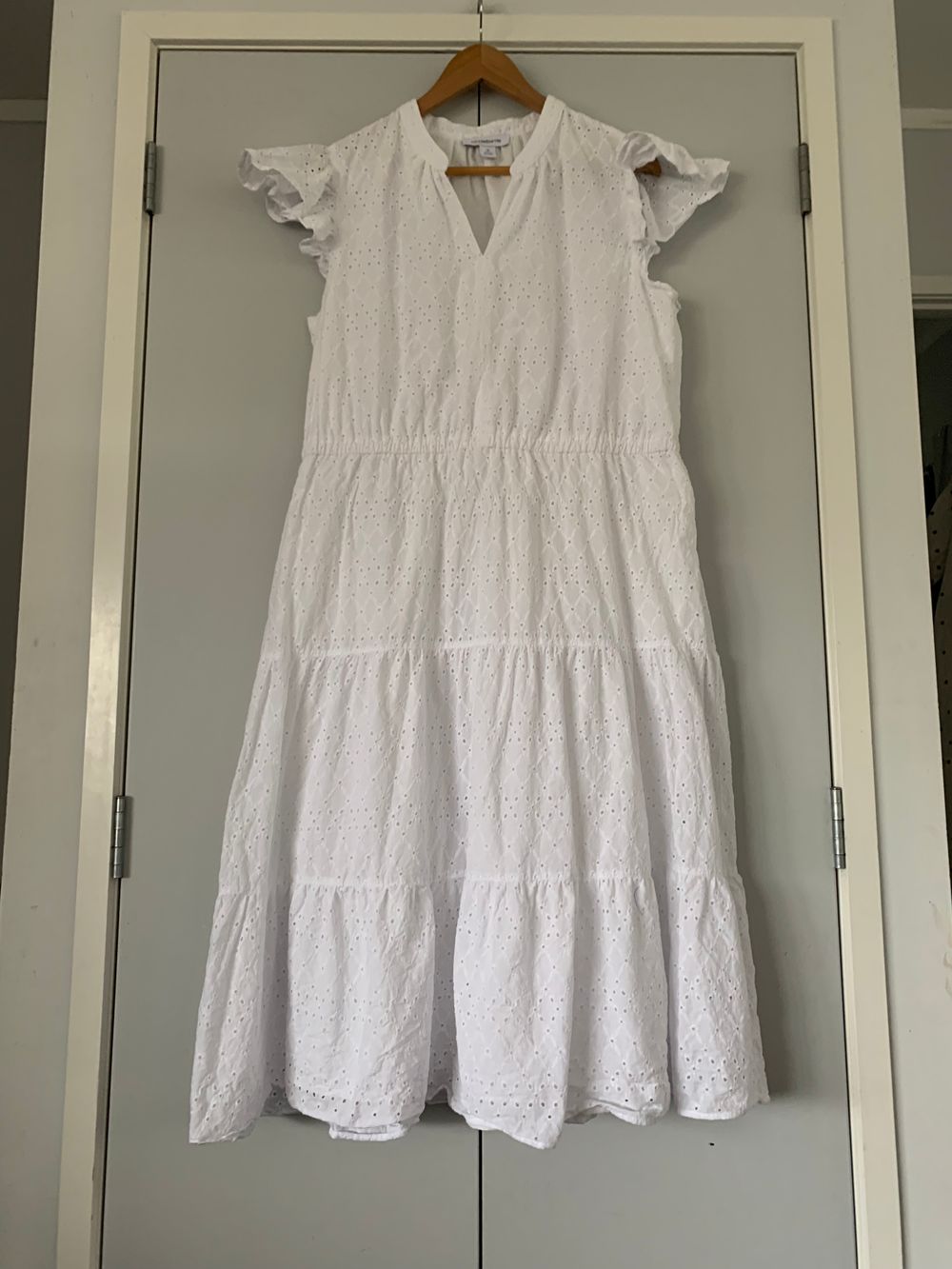 Liz Claiborne cotton boho prairie midi  Dress embroidery eyelet white  cottage  18