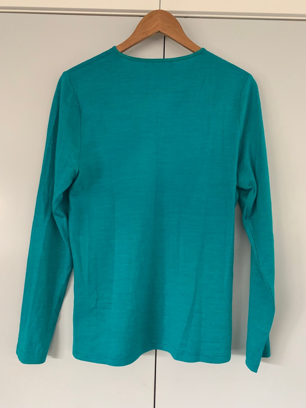 Ebony Teal Merino Wool Top crew neck base layer turquoise M/10 image 2