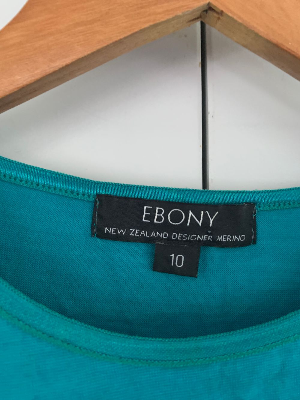 Ebony Teal Merino Wool Top crew neck base layer turquoise M/10 image 3