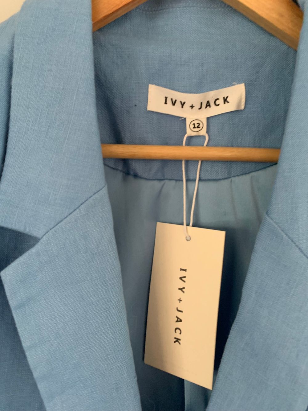 Ivy + Jack NWT linen French Blue Single Breasted Longline Blazer relaxed fit 12/L image 2