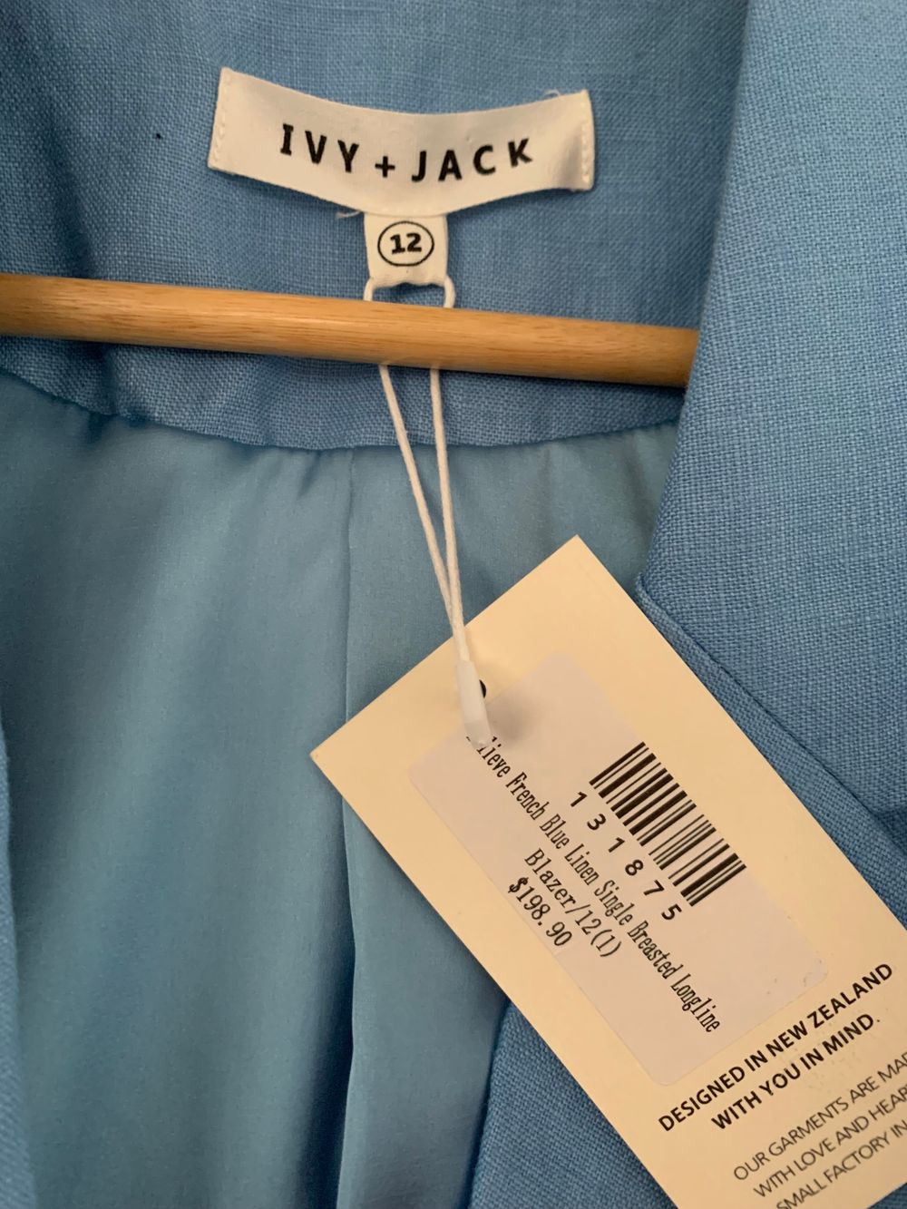 Ivy + Jack NWT linen French Blue Single Breasted Longline Blazer relaxed fit 12/L image 3