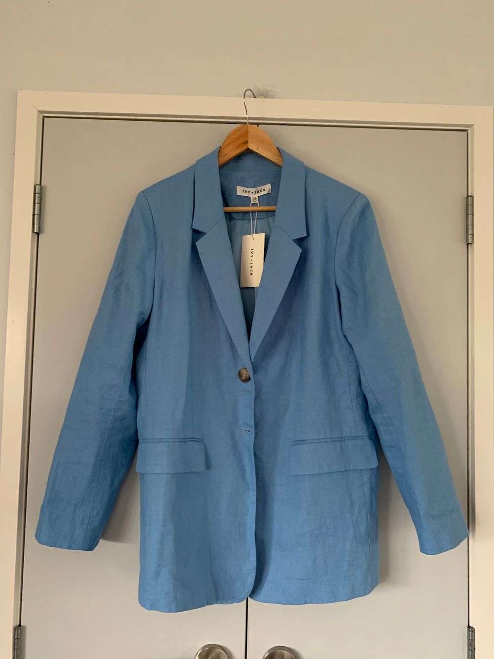 Ivy + Jack NWT linen French Blue Single Breasted Longline Blazer relaxed fit 12/L