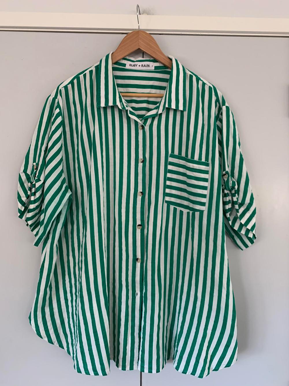 RUBY + RAIN oversized cotton Green and White Striped Shirt