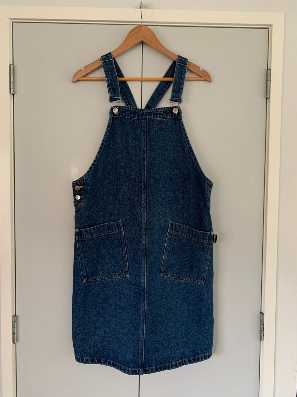 Bear Brothers cotton Blue Denim Overall Dress S relaxed fit dark 8-10 timeless 90’s inspired