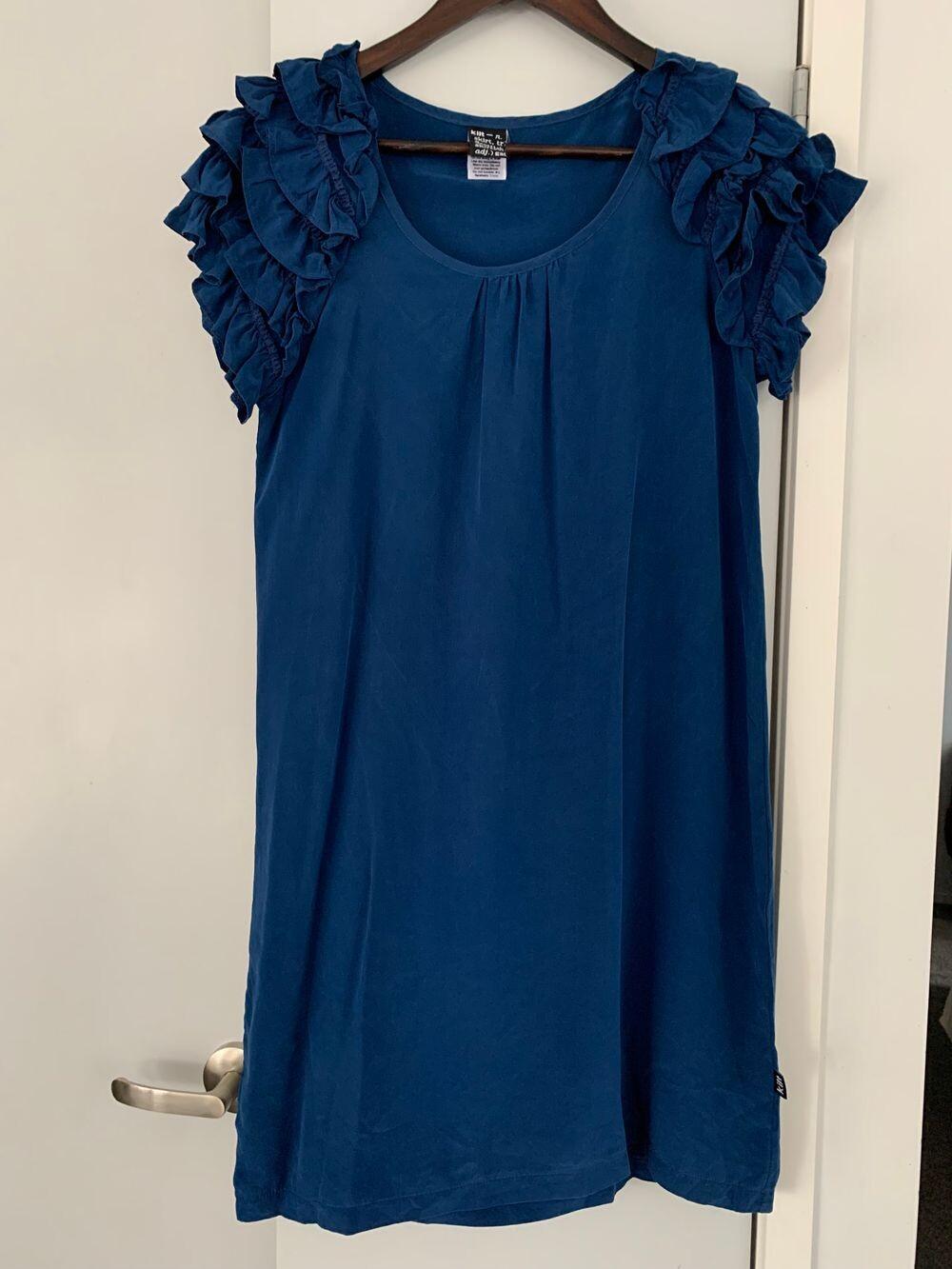 KILT Silk mini dress ruffle sleeves royal blue S summer timeless luxury NZ made