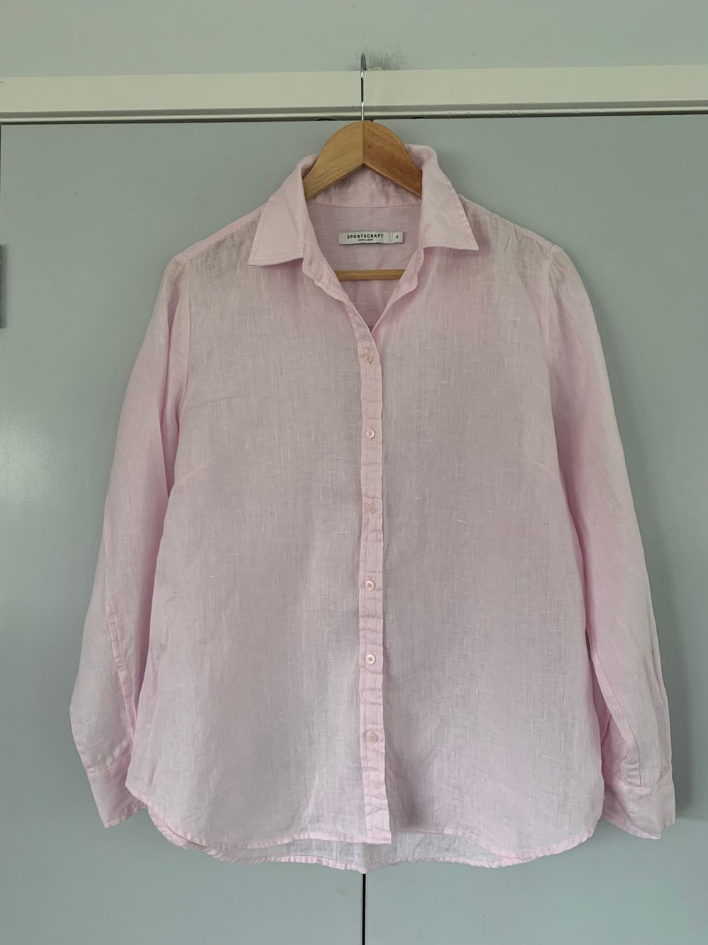 Sportscraft Dahlia Linen Pink Shirt pastel classic fit timeless elegance M/10