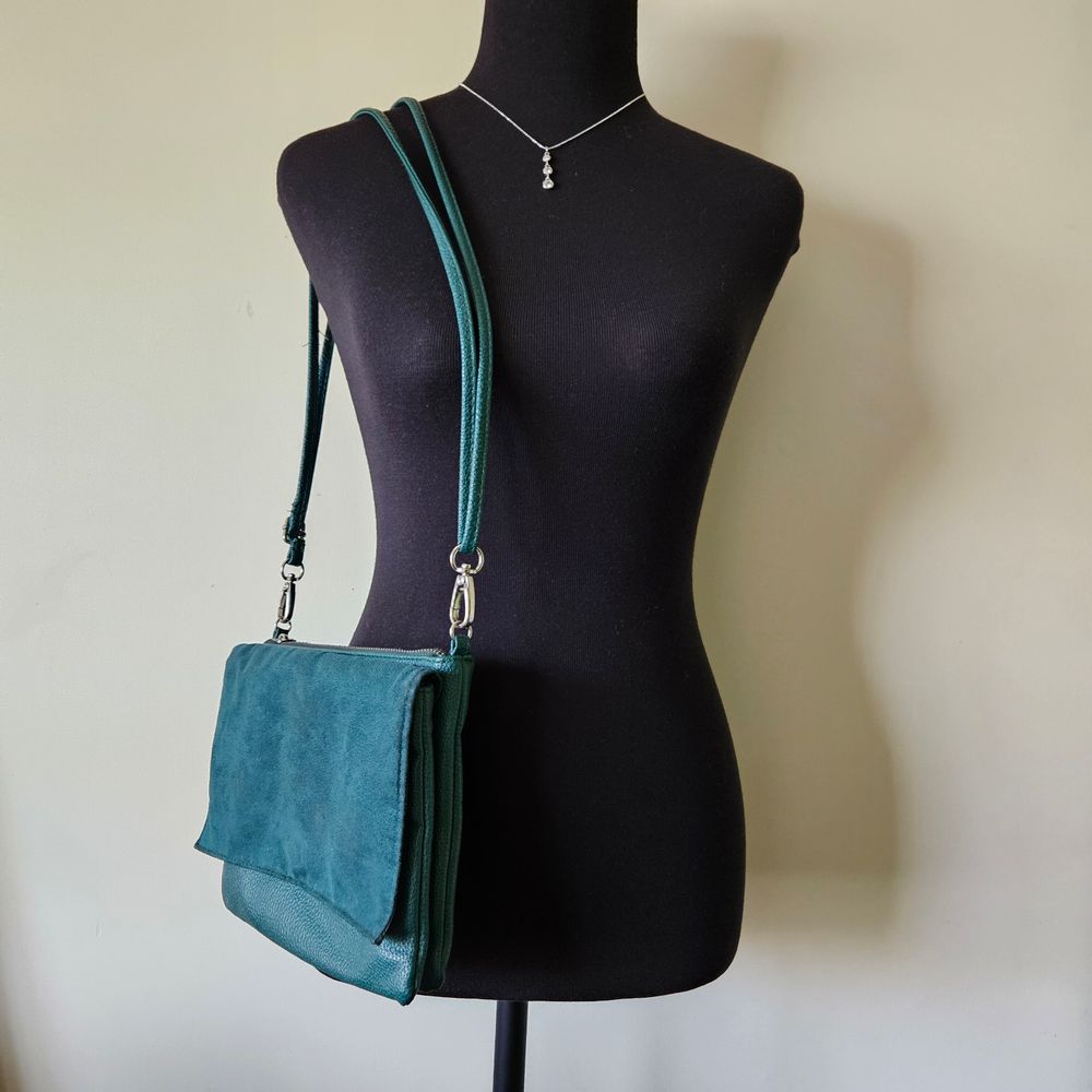 Faux Leather Handbag Shoulder Crossbody Messenger Satchel (DARK GREEN/TURQUOISE)