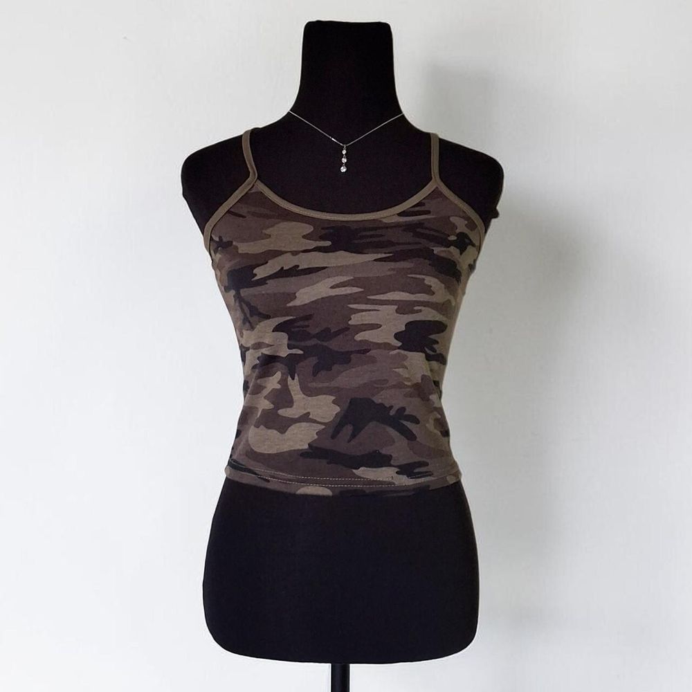 Sexy Grunge Camo Y2K Camouflage Singlet Shirt Crop Top (GREEN/BROWN)
