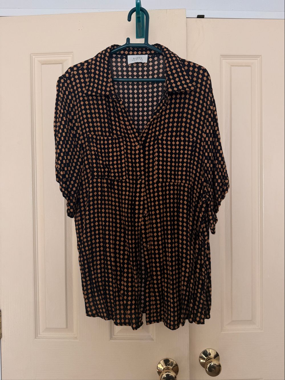 DISSH Black and Brown Geometric Print Shirt