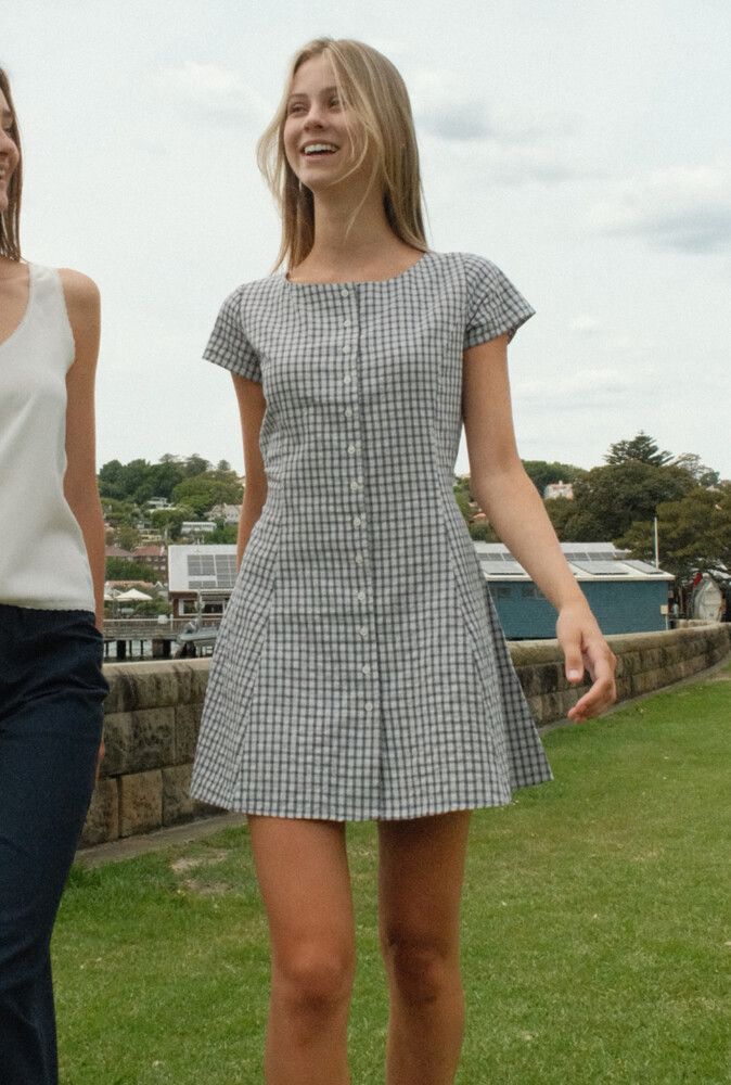 Brandy Melville Navy and White Gingham Mini Dress. Brand New with tags