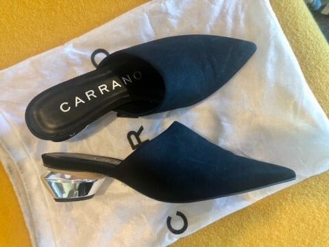 Black Mules With Low Silver Heel