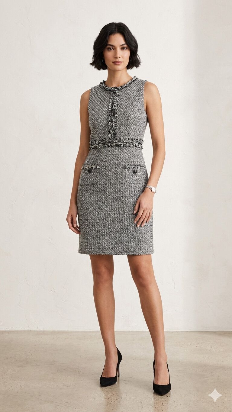 Queenspark Grey Tweed Sleeveless Dress