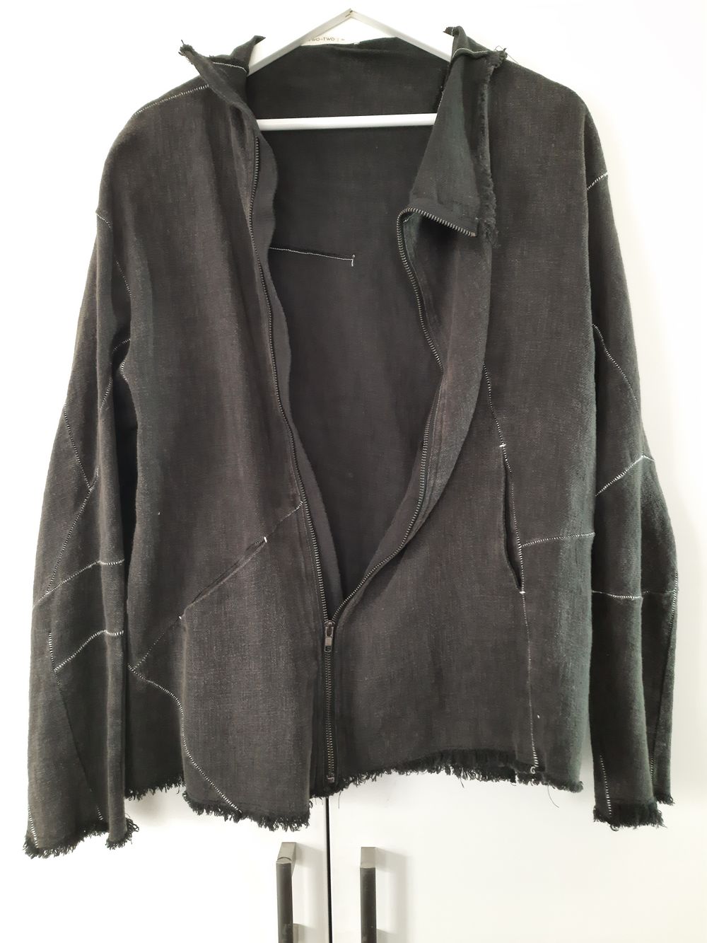 Linen jacket, contrast stitching