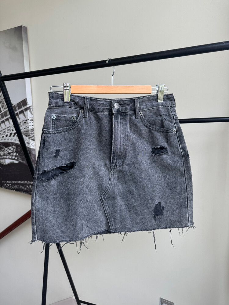 High Waisted Glassons Ripped Black denim Skirt Size 8-10