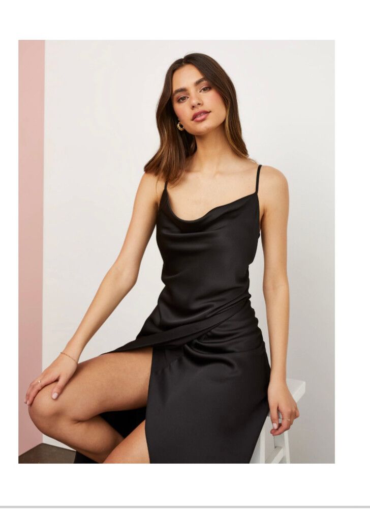 Dotti - Black Gathered Slip Dress on Designer Wardrobe