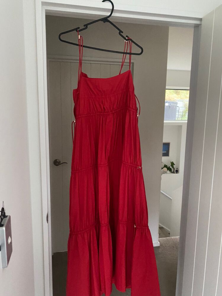 strapless open back dress Country Road silky red slip dress, size 14 – Anita V Fashion & Beauty main image 0
