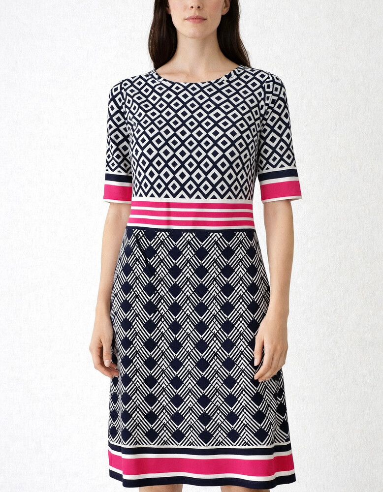 Eliza J Black White Pink Diamond Print Dress
