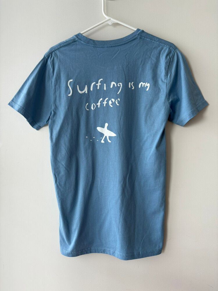 AS Colour staple blue T-shirt with surfing coffee design