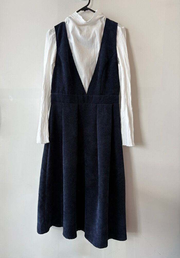 Corduroy Navy Jumper Sleeveless Midi Dress