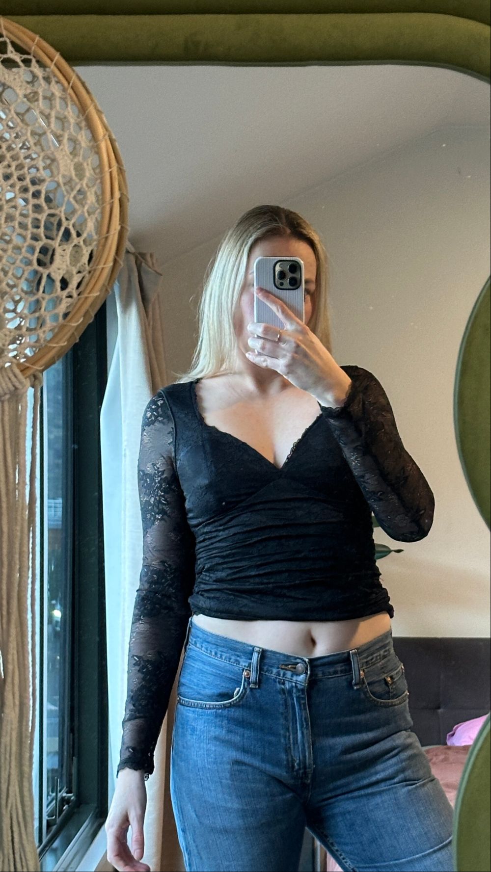 Abercrombie & Fitch Black Lace Long Sleeve Top