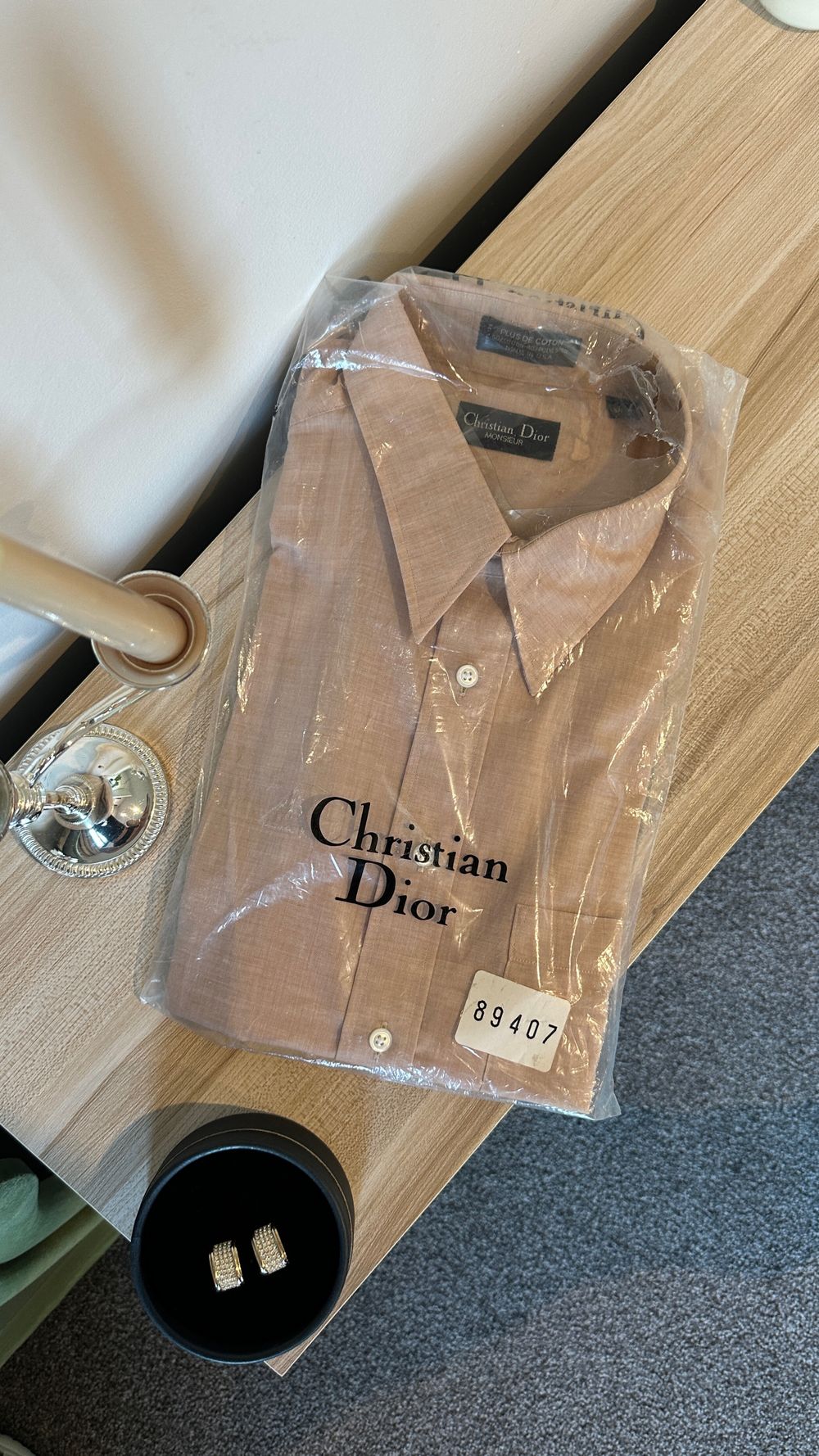 Vintage 1990’s Christian Dior Beige Long Sleeve Button-Up Shirt