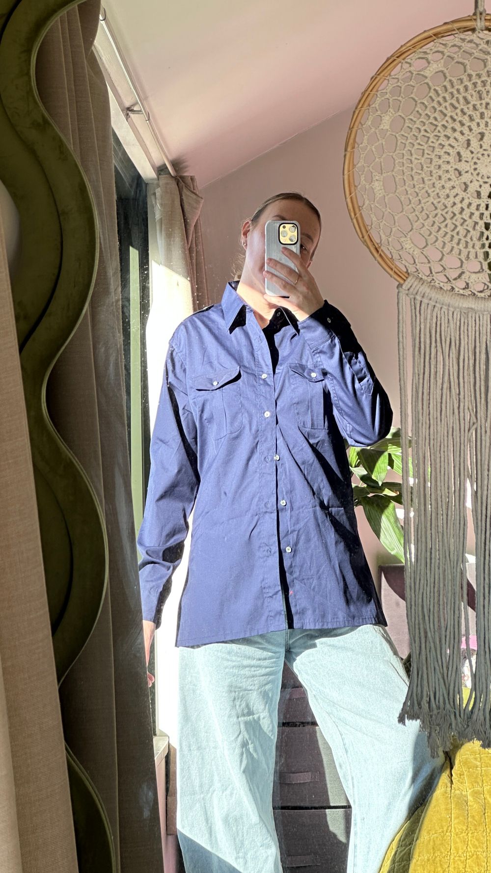 Vintage 1990’s Christian Dior Blue Long Sleeve Button Up Shirt