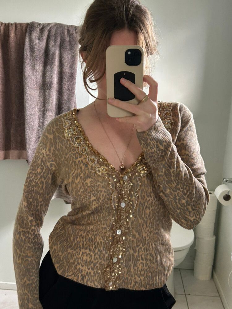 Stunning Sequin Embroidered Leopard Print Top