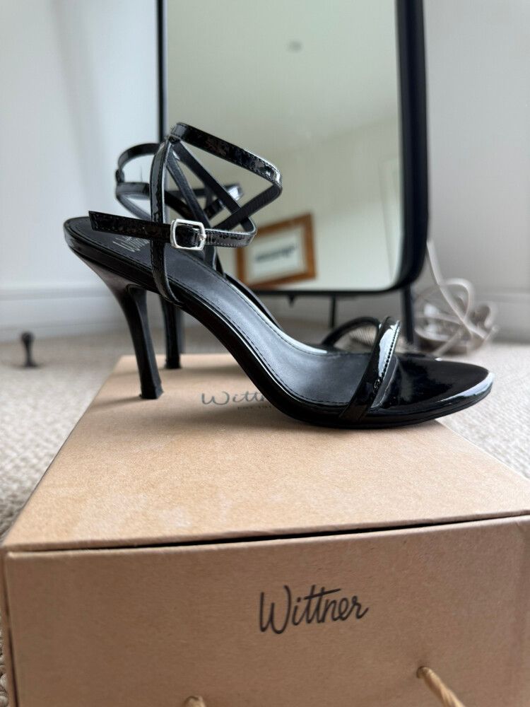 Wittner Black Strap Heels Patent